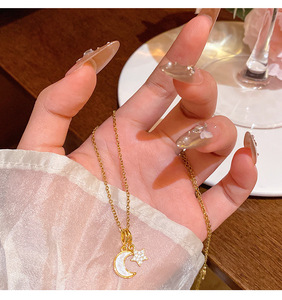 XL305 elegante collar con colgante de Luna y estrella de estilo coreano para mujer, joyería de encanto celestial delicado, collar de acero inoxidable - Product Image 6