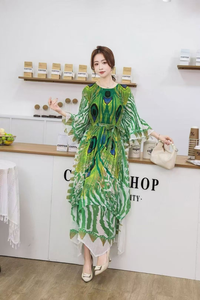 Robe maxi élégante décontractée à fleurs <span class=keywords><strong>Miyaki</strong></span> pour femmes, taille unique, plissée à volants, en mousseline de soie naturelle, coupe trapèze, écologique, printemps - Product Image 2