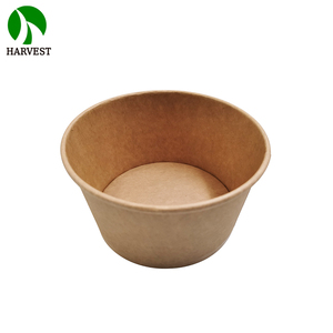 Eetbare, biologisch afbreekbare papieren saladekom met deksel, PE-coating, ronde kraft papieren schaal, milieuvriendelijke lunchbox - Product Image 4