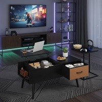 Table basse moderne sur mesure avec plateau relevable et pliable, table centrale en bois pour salon, grande étagère de rangement, tiroir, compartiment caché