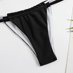 Ensemble bikini 2 pièces pour femme, col halter, rembourré push-up, string, noir et blanc unis, 100 % polyester, antibactérien, pour l'été et la plage - Product Image 6