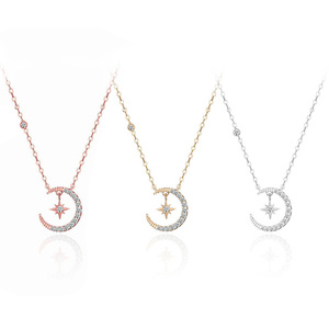 Merryshine 925 sterling silver delle donne della ragazza mezza falce di <span class=keywords><strong>luna</strong></span> e stella pendente della <span class=keywords><strong>collana</strong></span> - Product Image 6