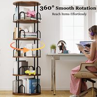 Étagère à livres rotative à 5 niveaux, 360 °   Étagère à livres tournante ronde, grande étagère à livres en bois et en métal pour coin/bureau/maison