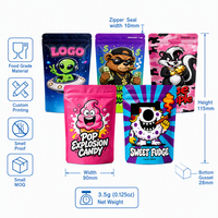Sachet Mylar personnalisé 3,5g anti-odeur, pochette verticale imprimée motif dessin animé pour bonbons et snacks, emballage refermable de qualité alimentaire en gros
