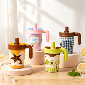 Gobelet isotherme en acier inoxydable de 650 ml avec grande poignée, motif dessin animé mignon, pour la maison, le bureau et les boissons quotidiennes - Product Image 1
