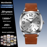 Montre-bracelet en cuir SKMEI 9305 pour homme, avec étui de protection, affichage de la date, pour gentleman décontracté, vente en gros pour revendeurs et cadeaux quotidiens