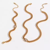 Ensemble de bijoux vintage en acier inoxydable plaqué or 18 carats avec chaîne cubaine à maillons ras du cou tendance en diamant et pierres précieuses en zircon, colliers et bracelets