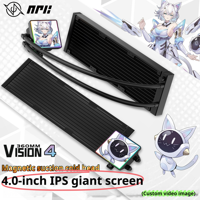 NPC Vision4/360 ARGB Aluminum Water Cooling 360-degree Adjustable Magnetic Screen 4.0-inch IPS LCD CPU Cooler for Computer Case