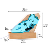 Lampe de nuit en résine époxy avec scène sous-marine 3D, base en bois naturel, lumière LED USB à intensité réglable, décoration artistique océanique unique, cadeau