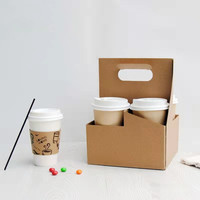Großhandel Wellpappe Kraft Pappbecher halter Dose mit Griff zum Mitnehmen Trinken Custom ized Brand Logo