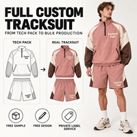 Survêtement Homme Personnalisé Color Block avec Col Zippé, Veste et Short Tissés, Logo Imprimé pour un Style Décontracté Quotidien