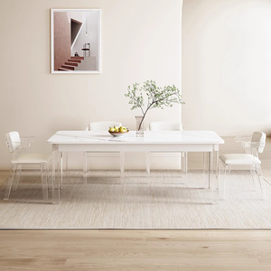 Mesa De Placa De Rocha Mesa De Jantar De Acrílico E Cadeiras 6 Cadeiras De Jantar Moderno Conjunto De Mesa De Móveis De Sala De Jantar - Product Image 2