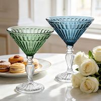 Supplier Samyo China, Gelas Martini Kaca Tebal Warna Hijau dengan Logo Kustom Vintage untuk Hotel dan Bar