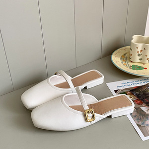 Calzado de verano estilo coreano y francés con apertura frontal, informal, retro, multiusos, de suela plana y fácil de poner para mujer. - Product Image 1