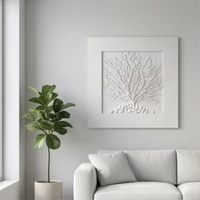 Peinture 3D en grès faite à la main, art mural en relief d'arbre blanc avec base en galets, cadre en boîte à ombre, décoration intérieure