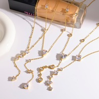 Kalung Wanita Baja Anti Karat Lapis Emas 18k, Kalung Panjang Zirkon Mewah Ringan untuk Pesta Wanita