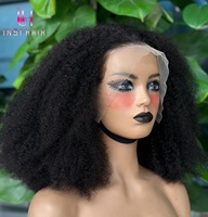 Wig Setengah Kepala 200% 4B 4C, Rambut Asli 100% Kutikula Tertata Rapi, Tali Serut, Garis Rambut Tak Terlihat, Wig Afro Keriting Ikal Pixie