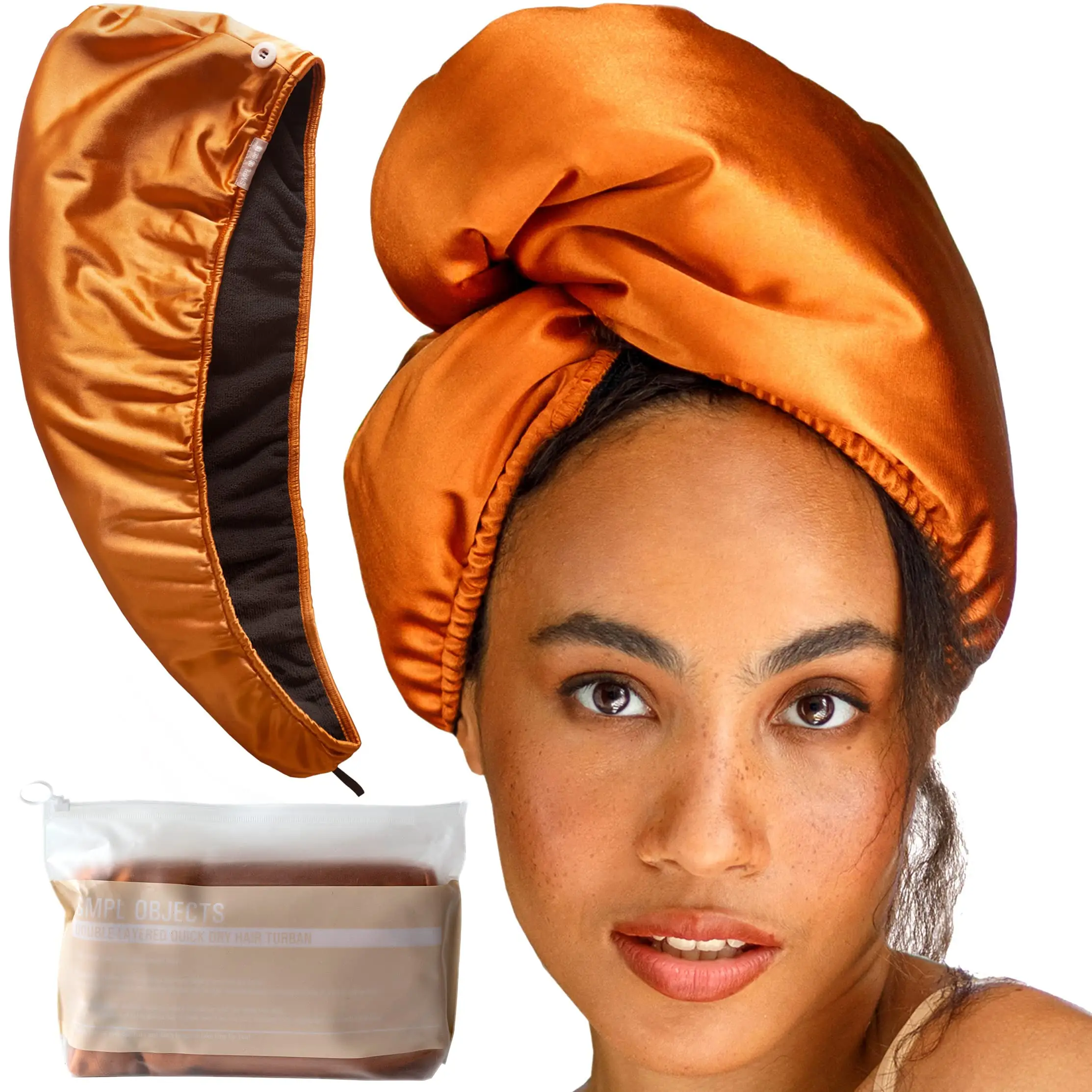 Wholesale Super Absorbent Soft double layer microfiber Quick Drying magic satin shell hair towel wrap dryer for women Turban