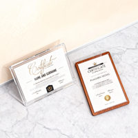 Plaques de certification en bois A4 A5 les plus récentes, plaques de finition en métal, certificats de récompense, plaques d'autorisation en bois pour l'affichage sur le bureau