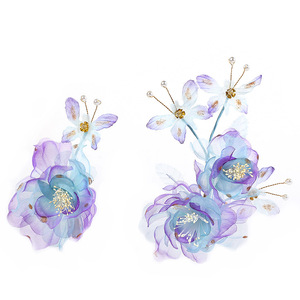 24 Nuevos Accesorios para el Cabello Hanfu Hechos a Mano con Diseño Original, Hilo Enrollado, Seda Sintética Morada, Pinza para el Cabello con Flor de Lámina Dorada - Product Image 4