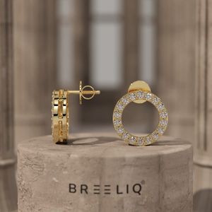 Boucles d'oreilles clous en or massif 14 carats avec diamants ronds, sertis pavé, design créoles ouvertes, bijoux fins élégants pour femmes - Product Image 4