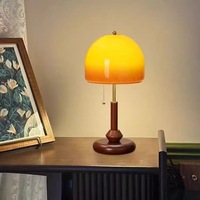 Lampe de table LED vintage rétro en bois et verre, style Bauhaus moderne du milieu du siècle, luminaire de chevet ou de bureau pour chambre à coucher