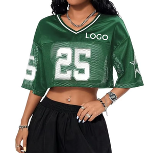 Custom Short Sleeve American Football Jersey Trendy Streetwear Printed Logo Embroidery Design <b>Mesh</b> Crop Fashion Football Shirt - Product Image 5