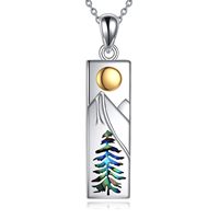 Bijoux fins, collier avec pendentif soleil montagne en argent sterling 925, incrustation de coquille d'ormeau naturelle