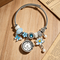 Bracelets de montre pas chers en acier inoxydable avec breloques ours fleur en cristal, perles à grand trou DIY, pendentifs cœur CZ pour sacs, pour filles