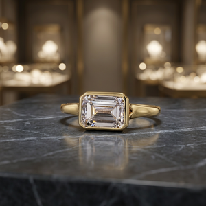 Bague solitaire en diamant cultivé en laboratoire certifié IGI, bijoux de luxe Vaayu VJ117 |   Coupe émeraude |   Bague de mariage minimaliste plaquée rhodium - Product Image 1