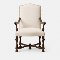 Chaise rembourrée en bois massif avec accoudoirs sculptés à la main et cadre en X ondulé pour salon de luxe