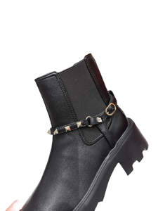 Bottines blanches élégantes et cool avec détails rivetés, bottines Chelsea courtes en cuir véritable, bottes de moto à plateforme, style Valentino - Product Image 3