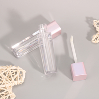 Tubes de brillant à lèvres en plastique de luxe 3ml, vides, carrés, transparents, personnalisables avec impression couleur, bouchon à vis, conteneur cosmétique pour rouge à lèvres