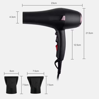 Sèche-cheveux professionnel 2400W compact haute technologie sur pied avec fonction ionique et diffuseur ionique, en plastique, idéal pour les voyages