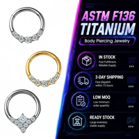 Cincin Hidung Titanium ASTM F136 Berlapis PVD Thorrk dengan Batu CZ Model Claw Setting