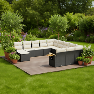 Garden <b>Sofa</b> <b>Set</b> Black PE Rattan Outdoor Furniture With Cushions Waterproof Contemporary Design - Product Image 2