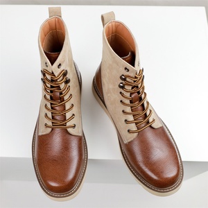 Bottes de travail mi-mollet pour hommes, style rétro britannique/américain, en cuir véritable, semelle en caoutchouc épaisse, lacets avant, antidérapantes - Product Image 2