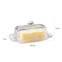 Vente en gros d'usine en stock grand plat à beurre en verre à motif diagonal avec poignée couvercle cuisine table à manger