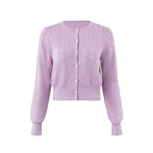 Cardigan en tricot pour femme personnalisé à faible MOQ <span class=keywords><strong>avec</strong></span> boutons en <span class=keywords><strong>perles</strong></span>, manches longues, col rond et détails ajourés - Product Image 2