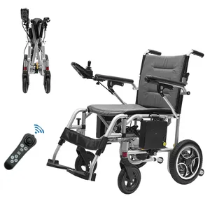 Alüminyum Ultra hafif katlanır uzaktan kumanda uzaktan tekerlekli sandalye engelli seyahat yetişkinler için taşınabilir elektrikli tekerlekli sandalye