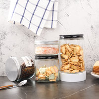 Pot en verre de qualité alimentaire de 200 ml, 270 ml, 380 ml, 500 ml, 730 ml avec couvercle à vis en métal noir et argenté pour le stockage de grains de café, biscuits, chips