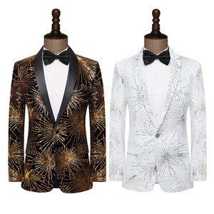 Veste de costume à paillettes dorées pour <span class=keywords><strong>homme</strong></span>, blazer, chanteur, scène, concert, bar, boîte de nuit, animateur, robe de soirée, costume de fête 2026 - Product Image 1