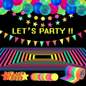 Glow Party Supplies Neon Paper Garland Black Light Circle Dots Hanging Decorations for Neon Birthday Party Wedding