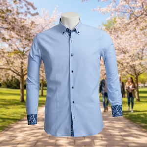 เสื้อเชิ้ตแขนยาวสีน้ำเงินสไตล์ลำลองสำหรับฤดูใบไม้ผลิ - Product Image 3