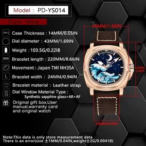 Montre mécanique automatique pour homme <span class=keywords><strong>Pagani</strong></span> Design YS014, marque de luxe, tendance, <span class=keywords><strong>NH35A</strong></span>, 43 mm, acier inoxydable, étanche 10 bars, Reloj - Product Image 3