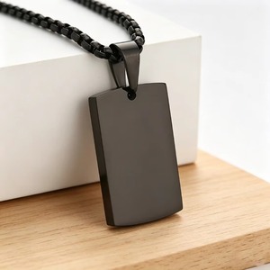 Collier en acier inoxydable pour homme, pendentif vierge à graver poli miroir, chaîne rectangulaire, bijoux - Product Image 3
