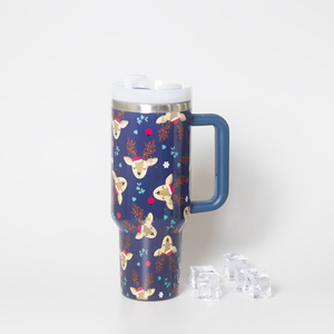 Custom Christmas Red Green Print Coated Modern Stainless Steel 40OZ Stocked Camping <b>Travel</b> <b>Mug</b> <b>with</b> <b>Handle</b> and Straw - Product Image 6