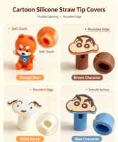 Bouchon de paille en silicone imprimé motif dessin animé créatif
