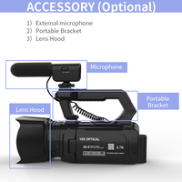 Fabricant professionnel de caméras vidéo avec microphone externe à télécommande, enregistreur 2.7K, zoom optique 16x, caméscope