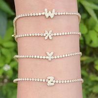 Bracelet tennis ajustable en acier inoxydable plaqué or 18 carats, étanche, avec lettre A-Z et zircon carré, bijou fantaisie pas cher